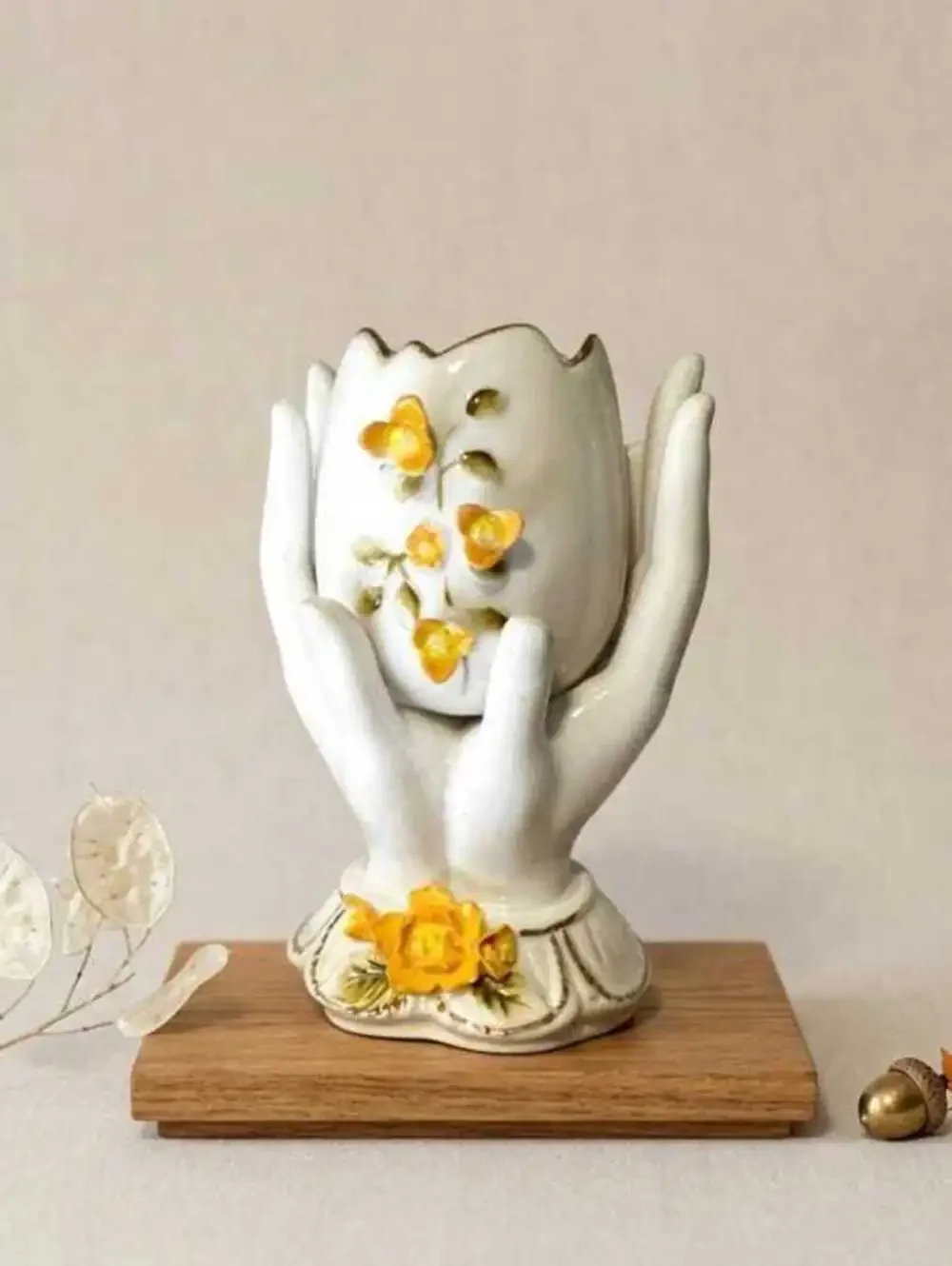 Vintage Japan Porcelain Hand Vase, Orange Floral Accent, Cottagecore Ring Holder